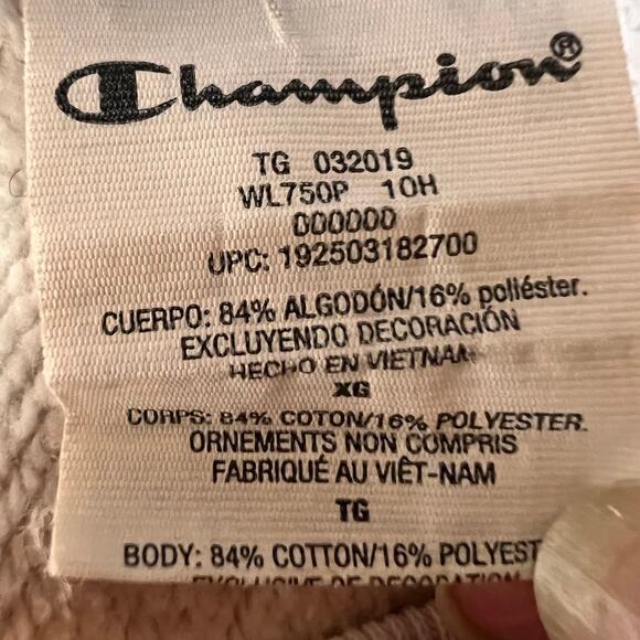 Champion Reverse Weave Logo Sweatshirt Cream Cotton Crewneck XL - Picture 10 of 12